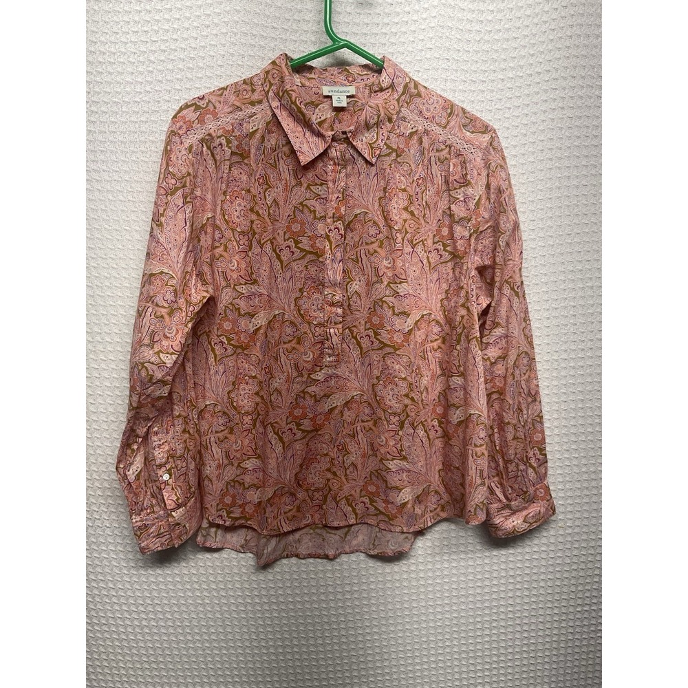 Sundance Poppy Bloom Paisley Women's Pullover Shirt Blouse Size Petite Large PL
